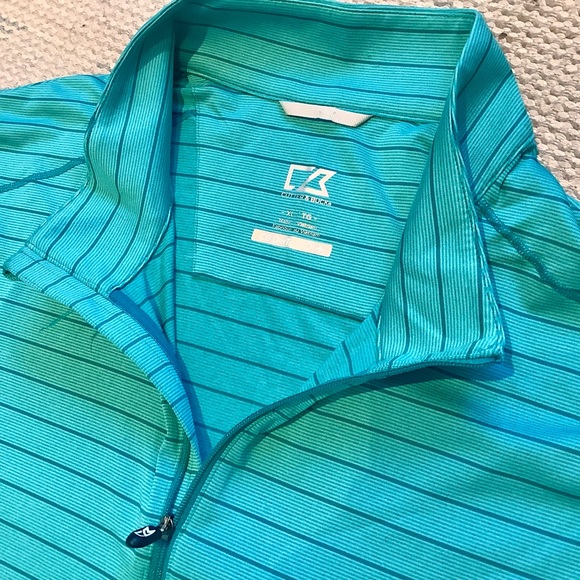 Cutter & Buck CB DryTec UPF 50 Teal Quarter-Zip Golf Pullover Men’s Sz XL - Picture 4 of 5